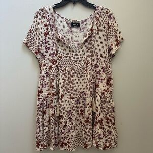 Vici Babydoll Dress with Cream and Purple Fall Floral Design Size M